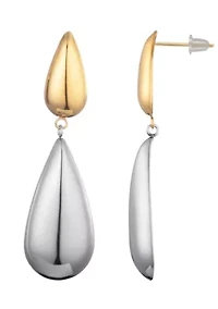 14k Gold and Silver Plated Mixed Metal Teardrop Drop Earrings