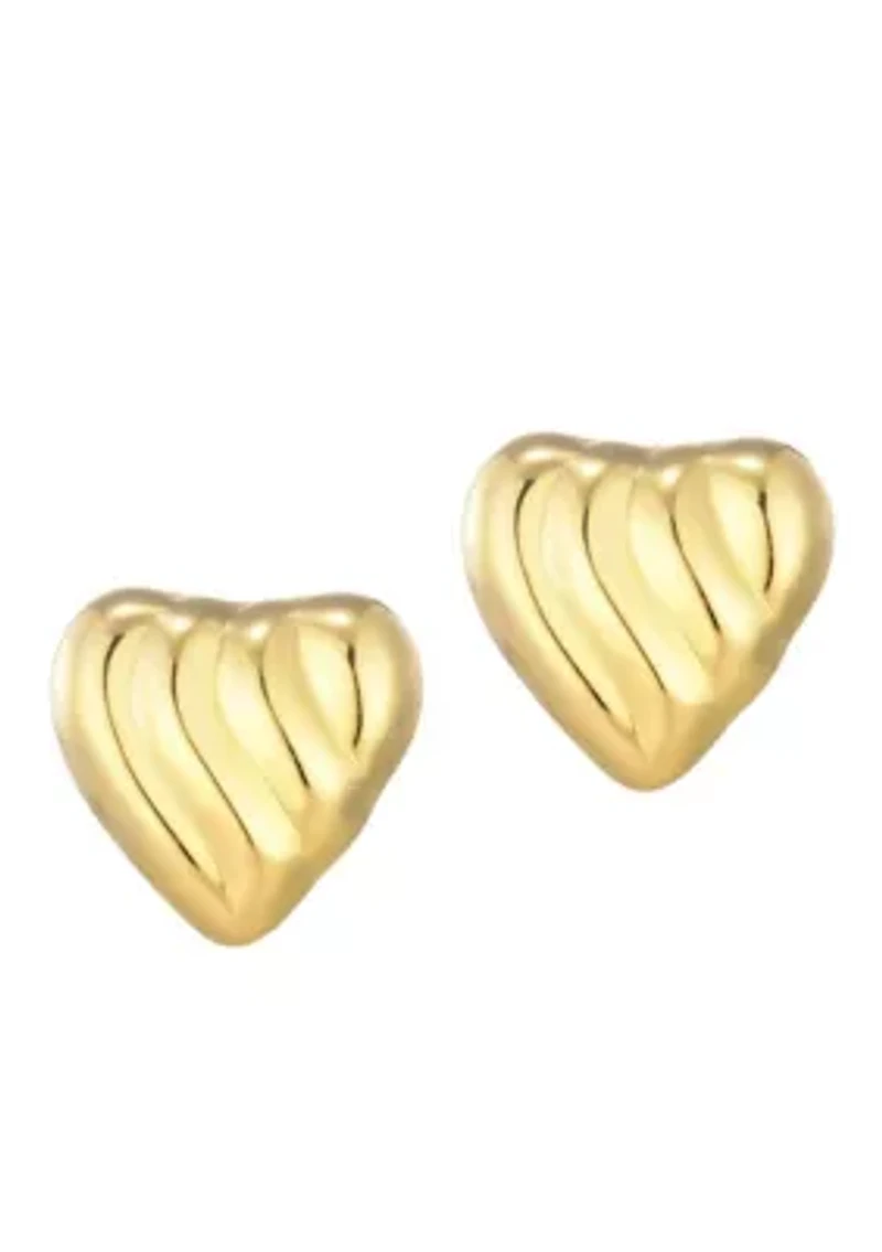 14k Gold Plated Heart Statement Stud Earrings
