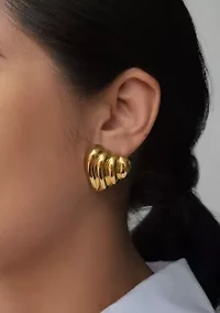 14k Gold Plated Heart Statement Stud Earrings