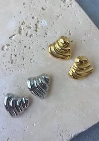 14k Gold Plated Heart Statement Stud Earrings