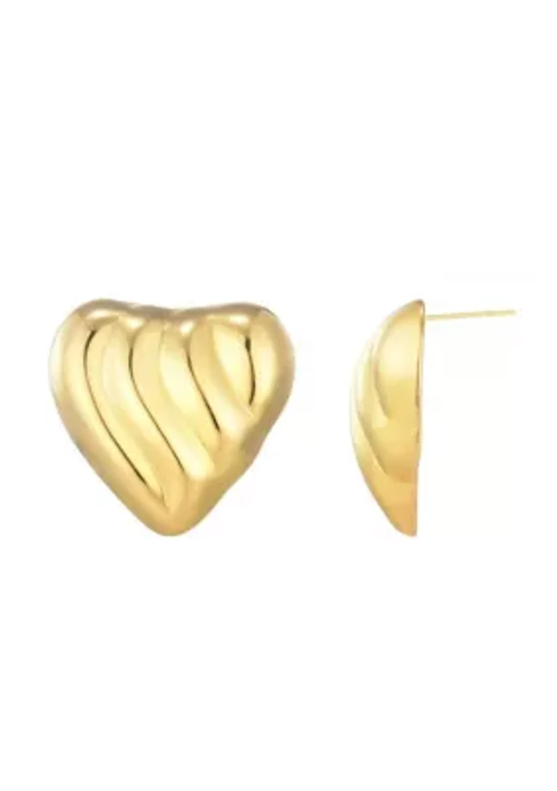 14k Gold Plated Heart Statement Stud Earrings