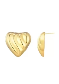 14k Gold Plated Heart Statement Stud Earrings
