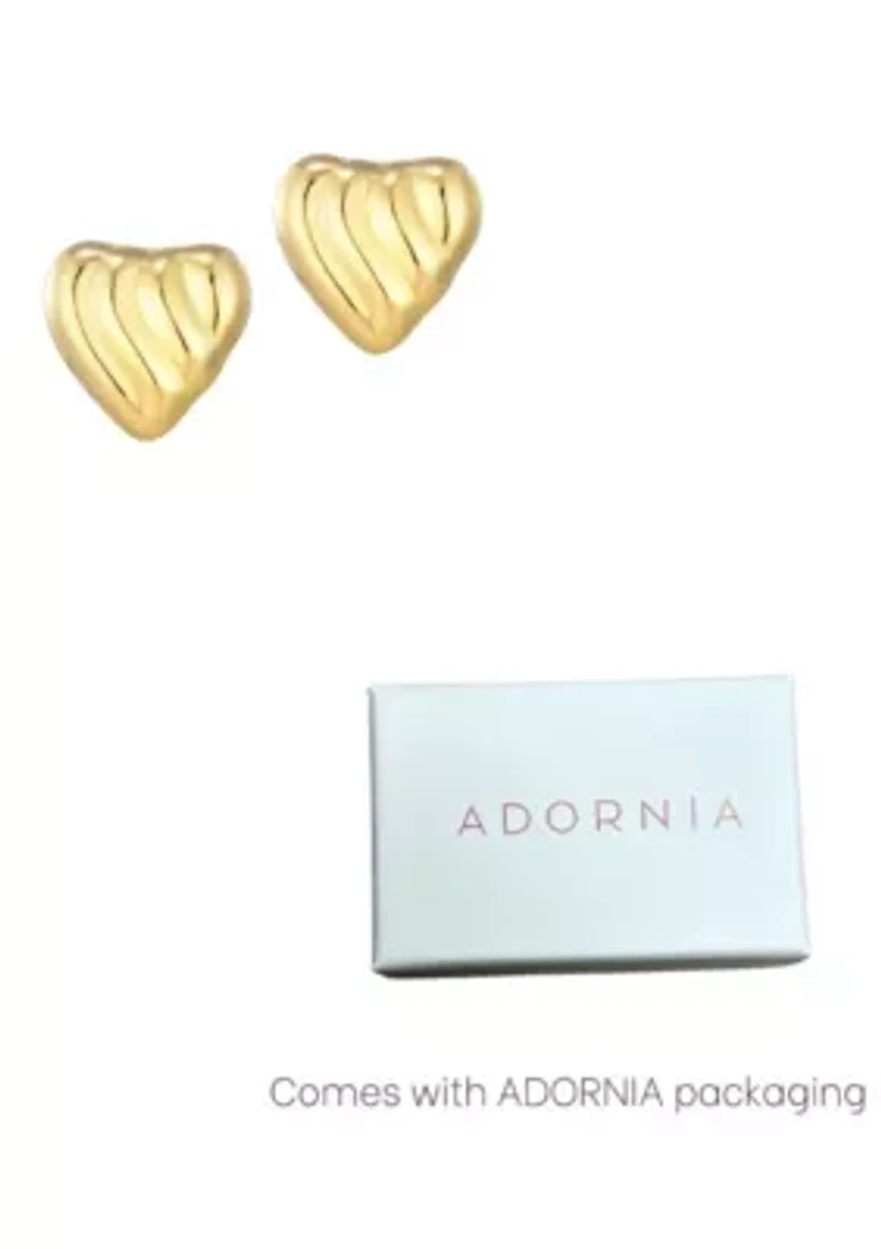 14k Gold Plated Heart Statement Stud Earrings