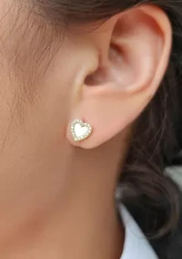 14k Gold Plated Mother of Pearl Mini Halo CZ Heart Studs