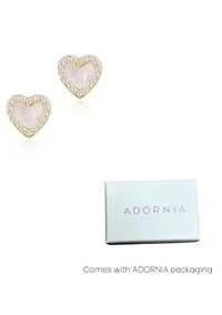 14k Gold Plated Mother of Pearl Mini Halo CZ Heart Studs