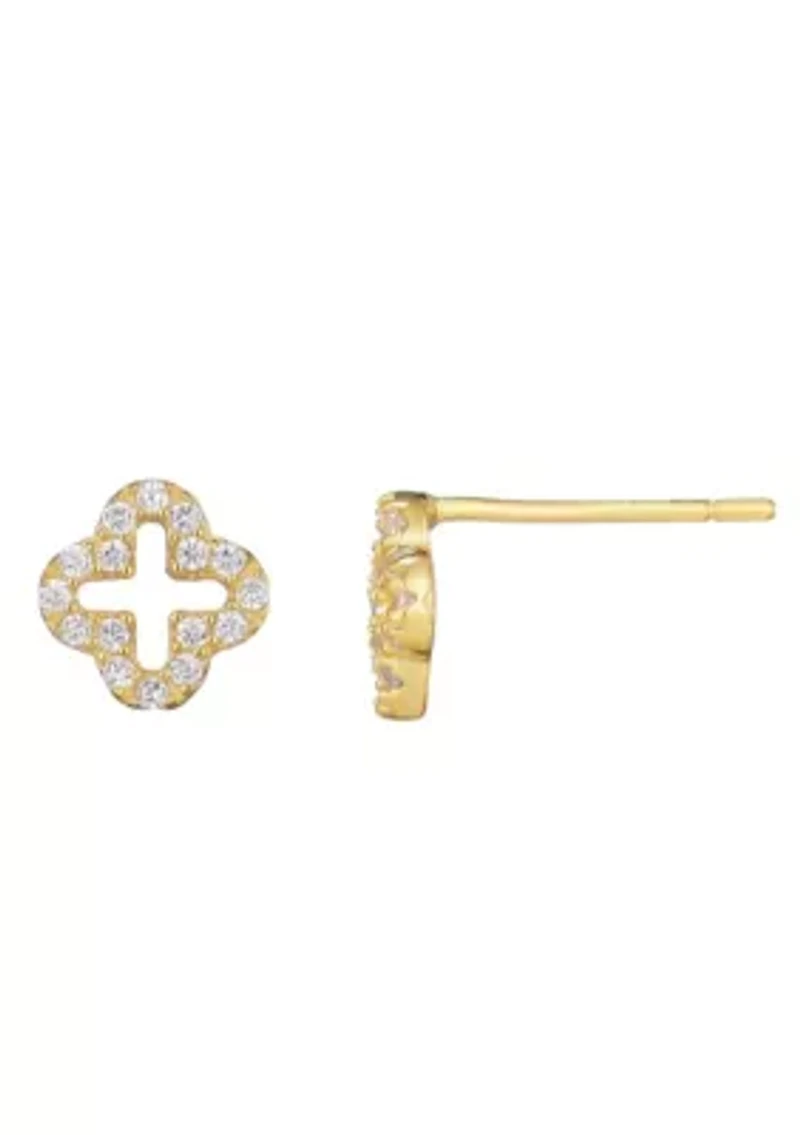 14k Gold Vermeil .925 Sterling Silver Mini Clover CZ Outline Studs