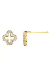 14k Gold Vermeil .925 Sterling Silver Mini Clover CZ Outline Studs