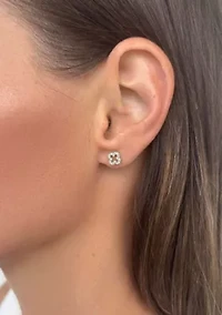 .925 Sterling Silver Mini Clover CZ Outline Studs