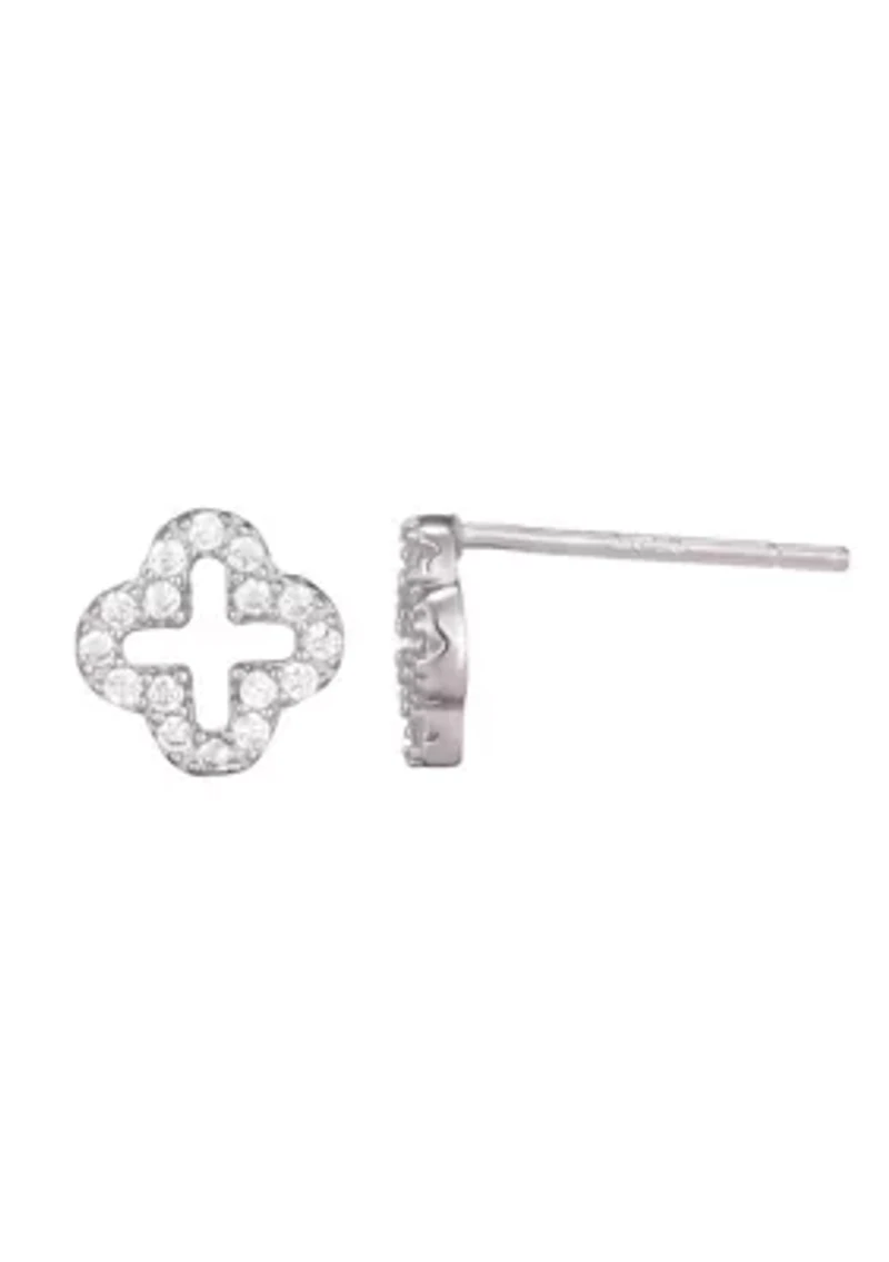 .925 Sterling Silver Mini Clover CZ Outline Studs