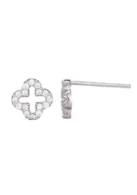 .925 Sterling Silver Mini Clover CZ Outline Studs