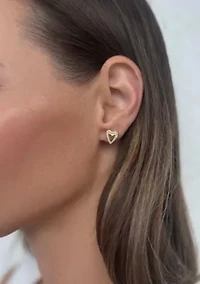 14k Gold Plated Puffy Mini Halo CZ Heart Stud Earrings