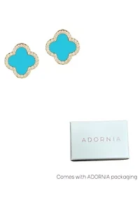 14k Gold Plated Turquoise Halo CZ Clover Stud Earrings