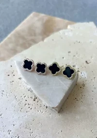 14k Rose Gold Plated Black Halo CZ Clover Stud Earrings