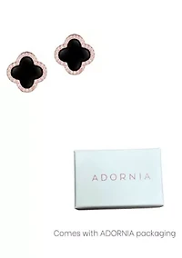 14k Rose Gold Plated Black Halo CZ Clover Stud Earrings