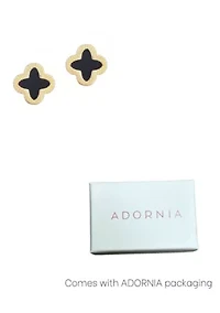 14k Gold Plated Fluted Edge Black Clover Stud Earrings