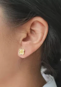 14k Gold Plated Button Clover CZ Halo Stud Earrings