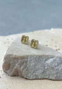 14k Gold Plated Button Clover CZ Halo Stud Earrings