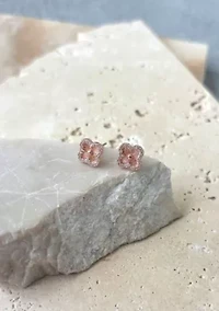 14k Rose Gold Plated Button Clover CZ Halo Stud Earrings