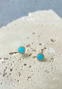 14k Yellow Gold Plated Turquoise Circle CZ Halo Stud Earrings