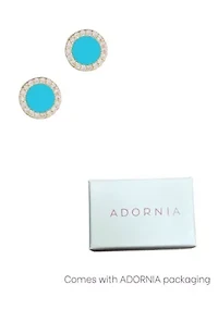 14k Yellow Gold Plated Turquoise Circle CZ Halo Stud Earrings