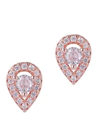 14k Rose Gold Plated Pear Cut Halo Crystal Stud Earrings