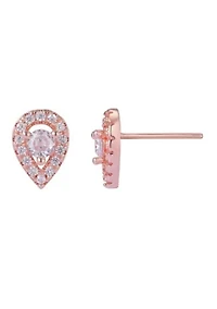 14k Rose Gold Plated Pear Cut Halo Crystal Stud Earrings
