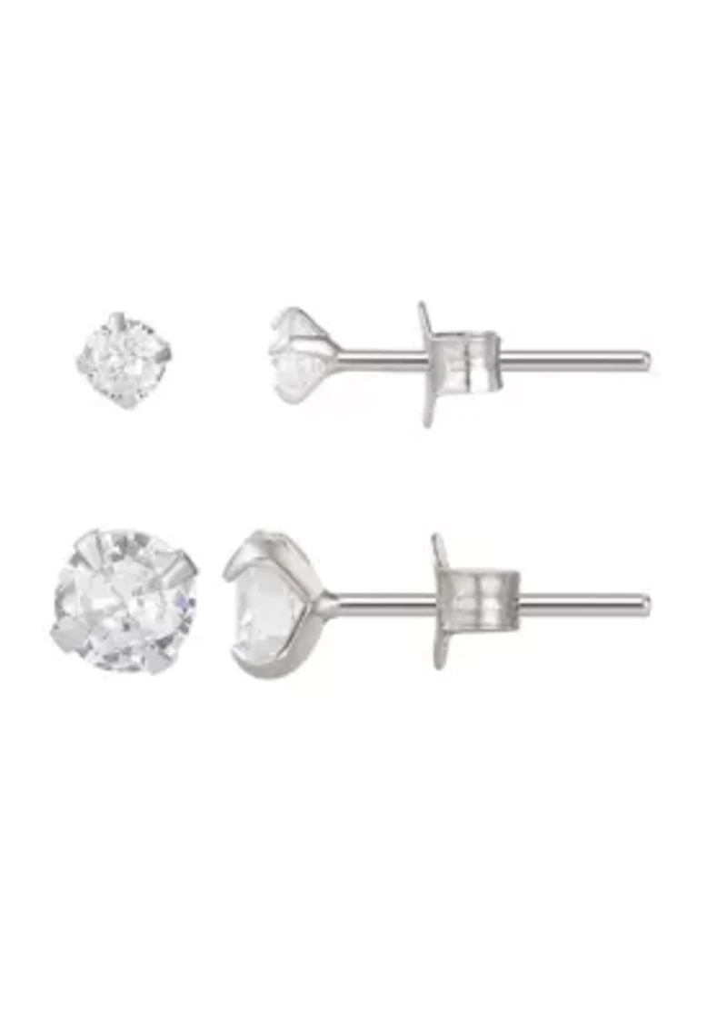 .925 Sterling Silver Solitaire Stud Earrings Set