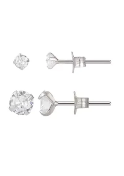 .925 Sterling Silver Solitaire Stud Earrings Set