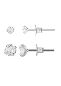 .925 Sterling Silver Solitaire Stud Earrings Set