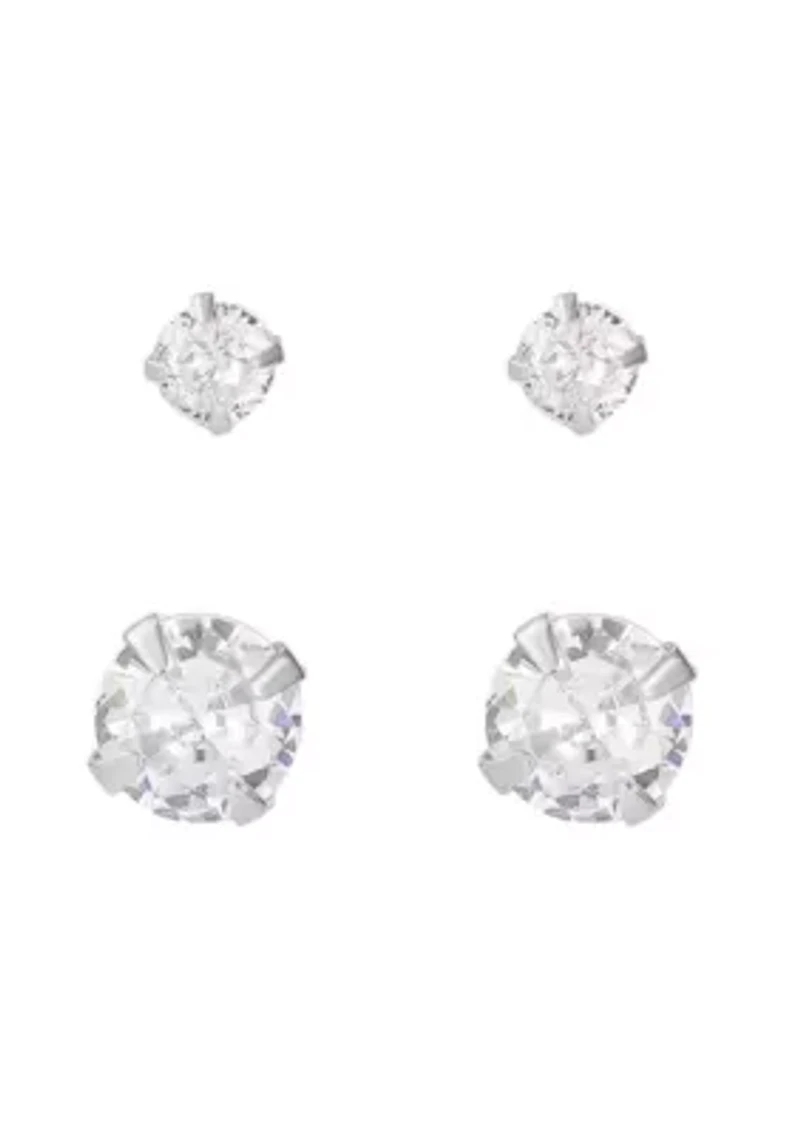 .925 Sterling Silver Solitaire Stud Earrings Set