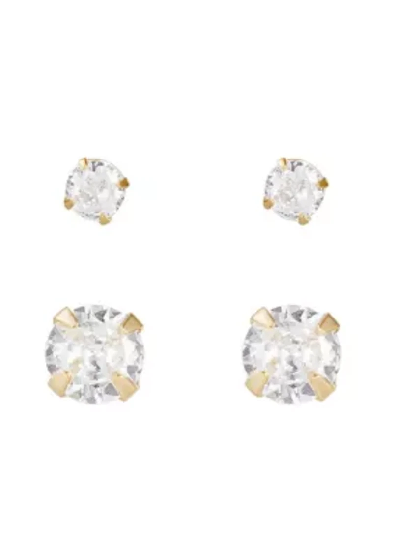 14k Gold Vermeil .925 Sterling Silver Solitaire Stud Earrings Set
