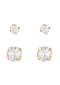 14k Gold Vermeil .925 Sterling Silver Solitaire Stud Earrings Set