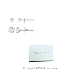 14k Gold Vermeil .925 Sterling Silver Solitaire Stud Earrings Set