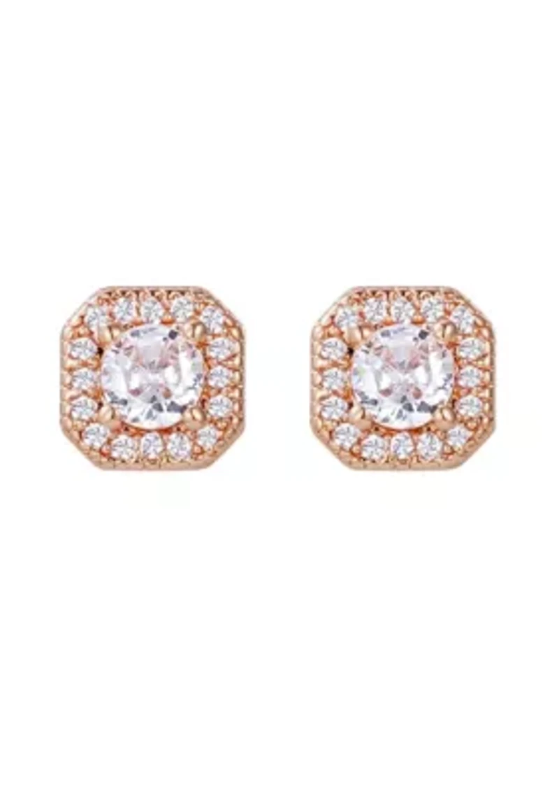 14k Rose Gold CZ Halo Square Cushion Stud Earrings
