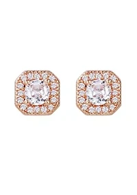 14k Rose Gold CZ Halo Square Cushion Stud Earrings