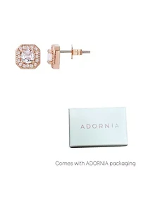 14k Rose Gold CZ Halo Square Cushion Stud Earrings