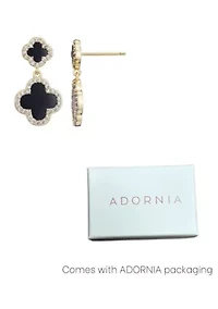 14k Gold Plated Double Black Clover CZ Drop Earrings