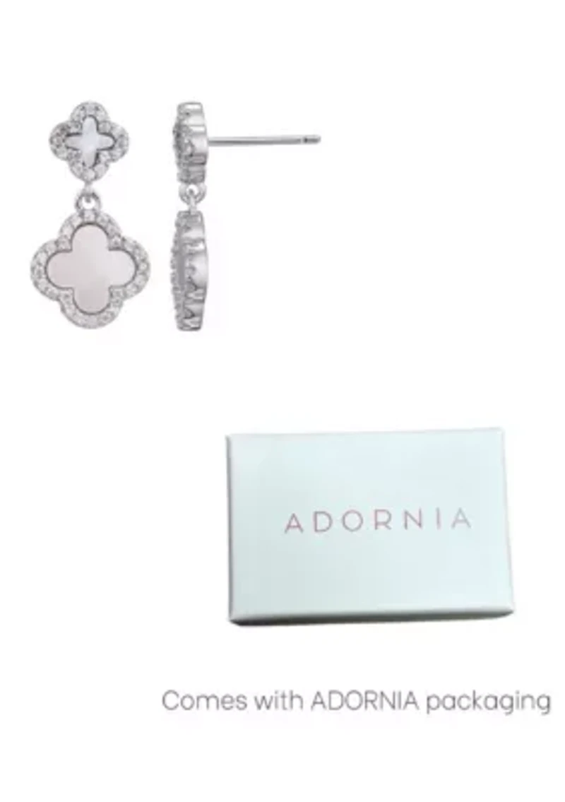 Silver Plated Double White Mother of Pearl CZ Drop Earrings