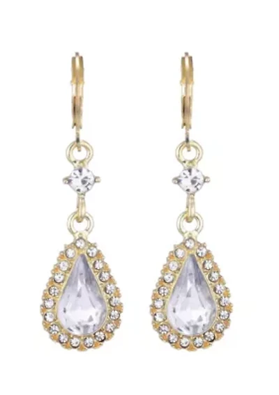 Gold Plated Pear Crystal Halo Drop Earrings