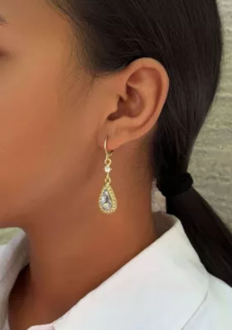 Gold Plated Pear Crystal Halo Drop Earrings