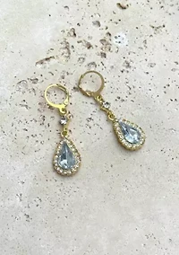 Gold Plated Pear Crystal Halo Drop Earrings