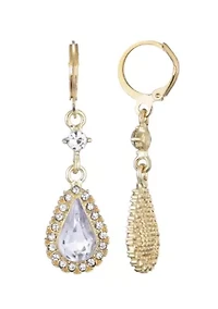 Gold Plated Pear Crystal Halo Drop Earrings