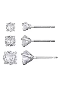 Silver Plated 3-Solitaire CZ Stud Earring Set