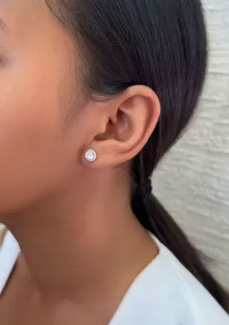 14k Rose Gold Plated Halo CZ Stud Earrings