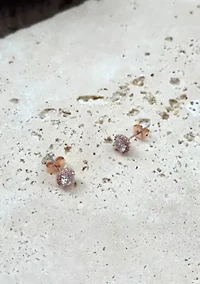 14k Rose Gold Plated Halo CZ Stud Earrings