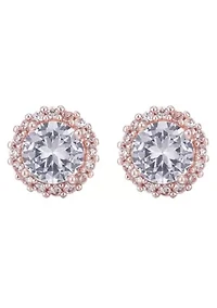 14k Rose Gold Plated Halo CZ Stud Earrings
