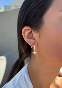 14k Gold Plated White Mother of Pearl Clover CZ Huggie Set