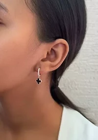 14k Rose Gold Plated Black Clover CZ Huggie Set