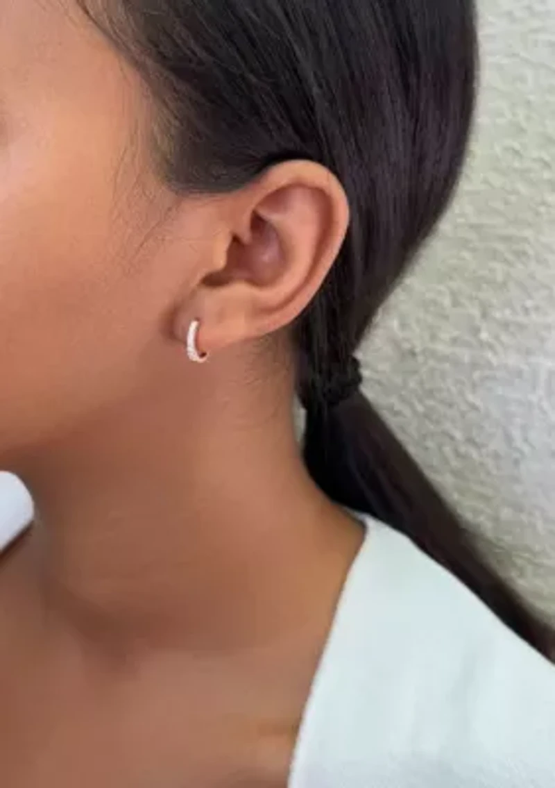 14k Rose Gold Plated Black Clover CZ Huggie Set