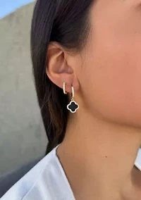 14k Gold Plated Halo Black Clover CZ Huggie Set